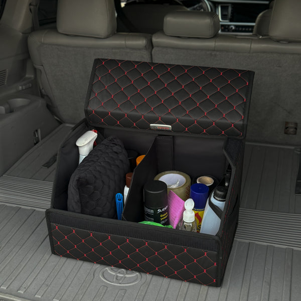 Органайзер у багажник авто з екошкіри “Чорний ромб з червоною ниткою”