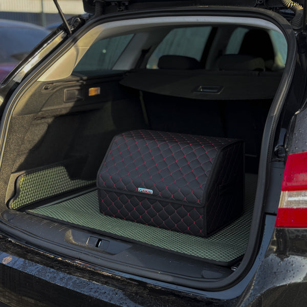 Органайзер у багажник авто з екошкіри “Чорний ромб з червоною ниткою”