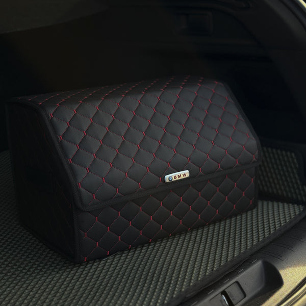 Органайзер у багажник авто з екошкіри “Чорний ромб з червоною ниткою”