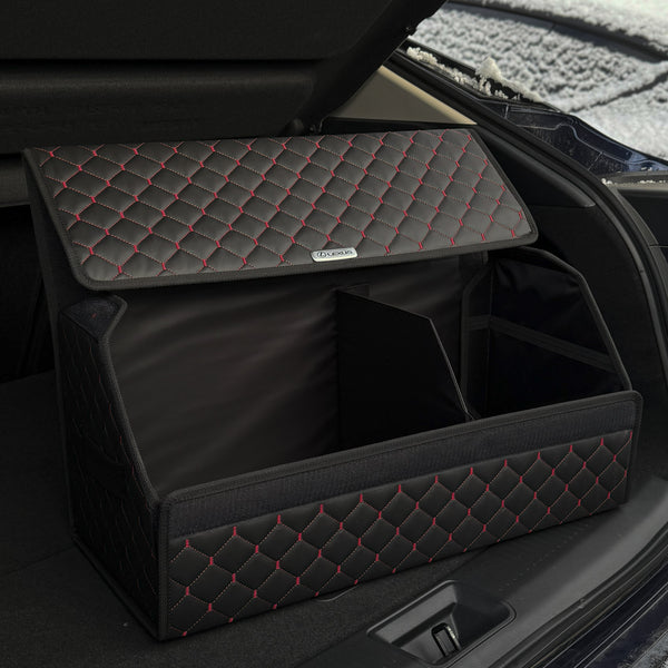 Органайзер у багажник авто з екошкіри “Чорний ромб з червоною ниткою”