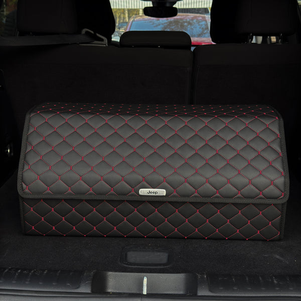 Органайзер у багажник авто з екошкіри “Чорний ромб з червоною ниткою”