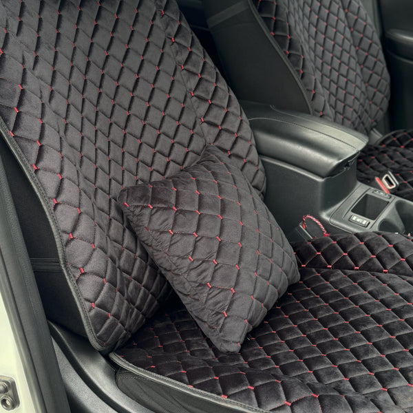 Накидки з алькантари преміум “Чорний ромб із червоною ниткою”