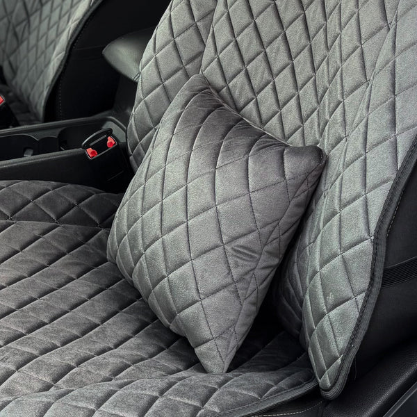 Подушка спорт під спину з алькантари преміум “Темно-сірий ромб“